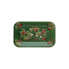 Green ceramic tray with red strawberries and white flowers