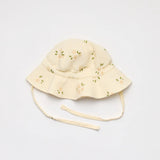 Natural colour baby sunhat with pink and green floral pattern