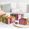 Set of 3 tin storage boxes in a bright coloured stripe design