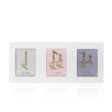 Living Light candle gift set of 3 mini soy candles in Awaroa, Peony Rose, and Black Iris
