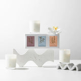 Living Light candle gift set of 3 mini soy candles in Wild Plum. Vanilla Sky and Guava Passion