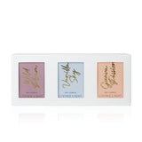 Living Light candle gift set of 3 mini soy candles in Wild Plum. Vanilla Sky and Guava Passion