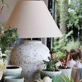 Large Tuscan style lamp base made from terracotta and finished in a grey  cement look. Shown here with the biscotti 51cm lampshade, looks great on side boards, take a standard light bulb. Shade sold seperately at Cerise