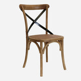Vienna dining or office Chair made of solid Elm wood with a metal cross back and natural rattan seat at Cerise.