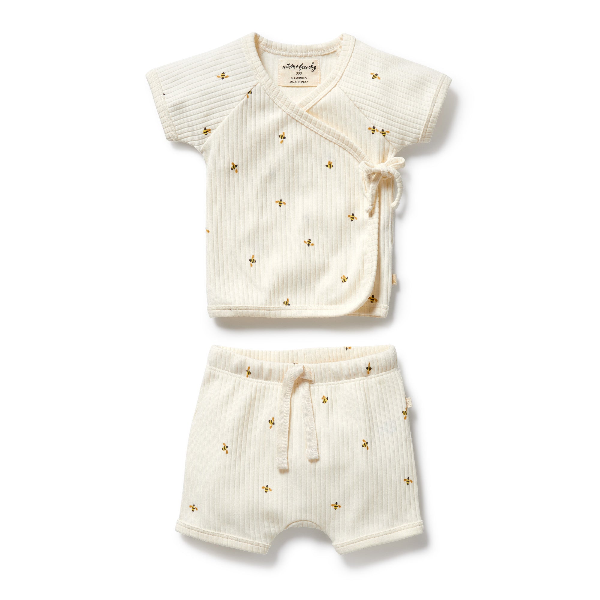 Baby bee print kimono set showing front side