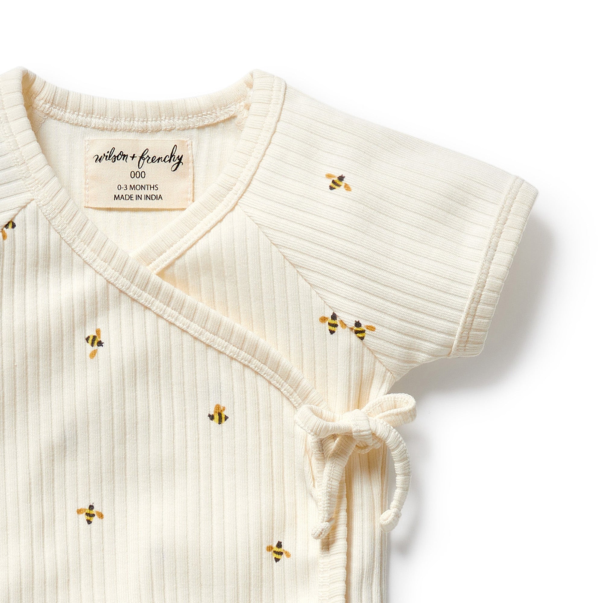 Natural coloured ribbed knit kimono top with bee print