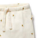 Natural coloured ribbed knit pants with bee print