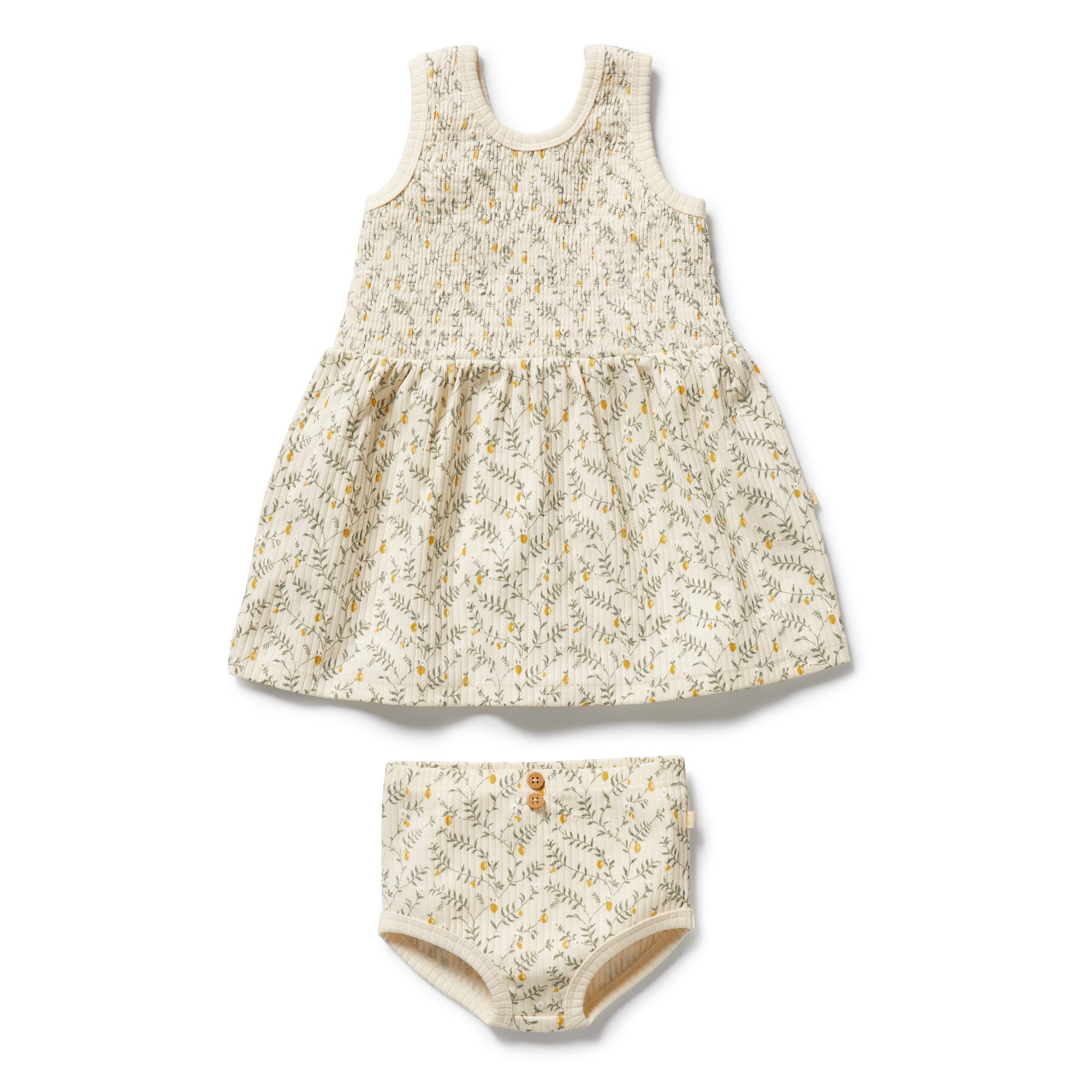 Floral dress and bloomers set on a white background