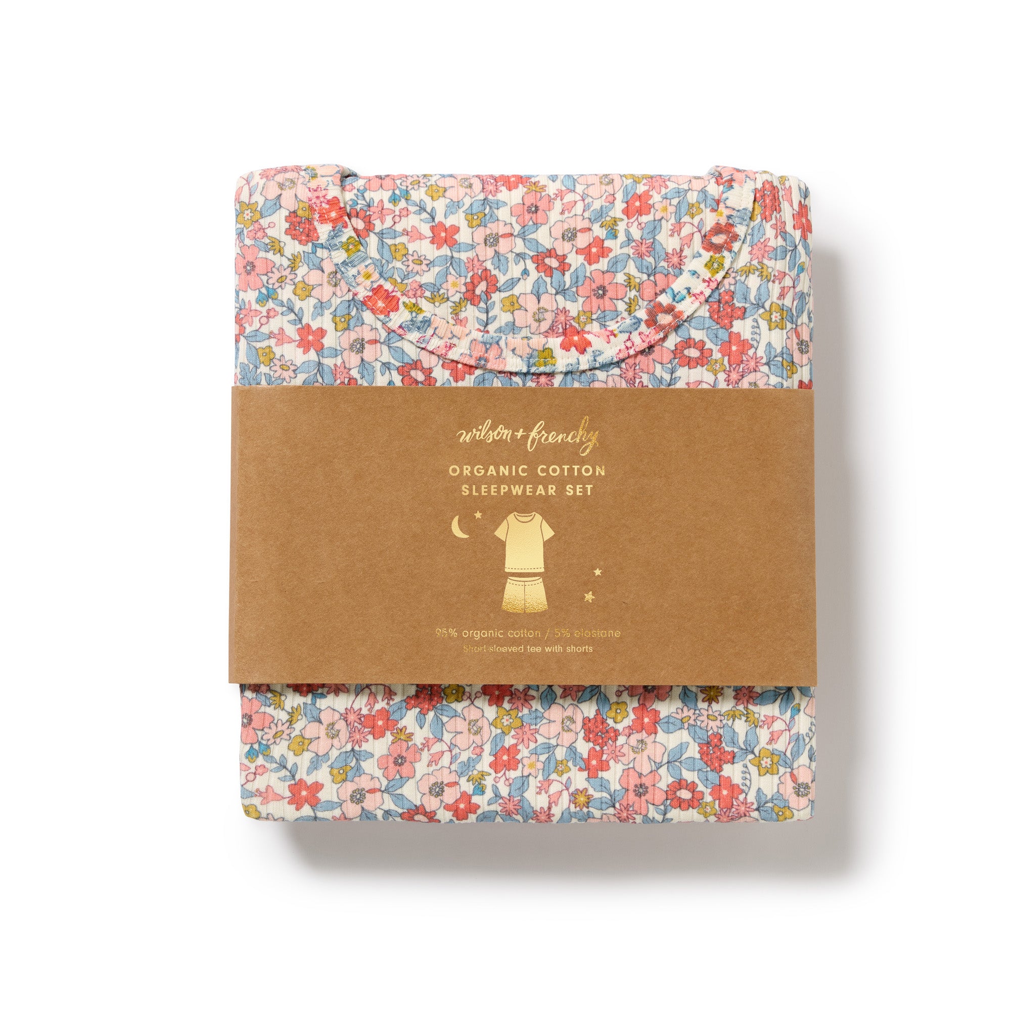 packjaging of floral patterned short sleeved pyjamas