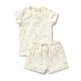 Short sleeved pyjamas with bee print on natural coloured cotton