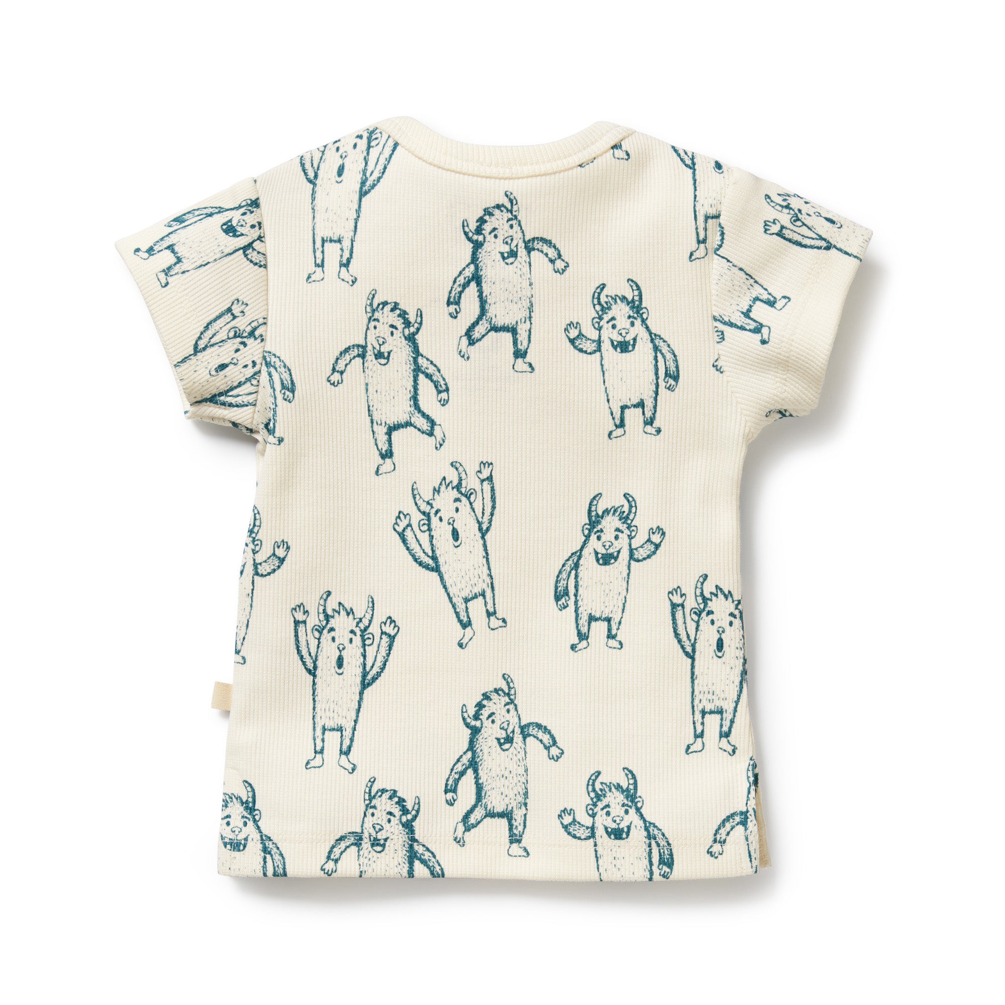 Baby t-shirt with Blue yeti pattern on a natural background - Back view