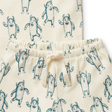 Green yeti pattern on natural background pyjama draw string elasticated waist band