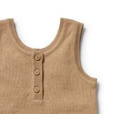 Oat sleeveless top and flared pants set for kids - view of top detail showing buttons