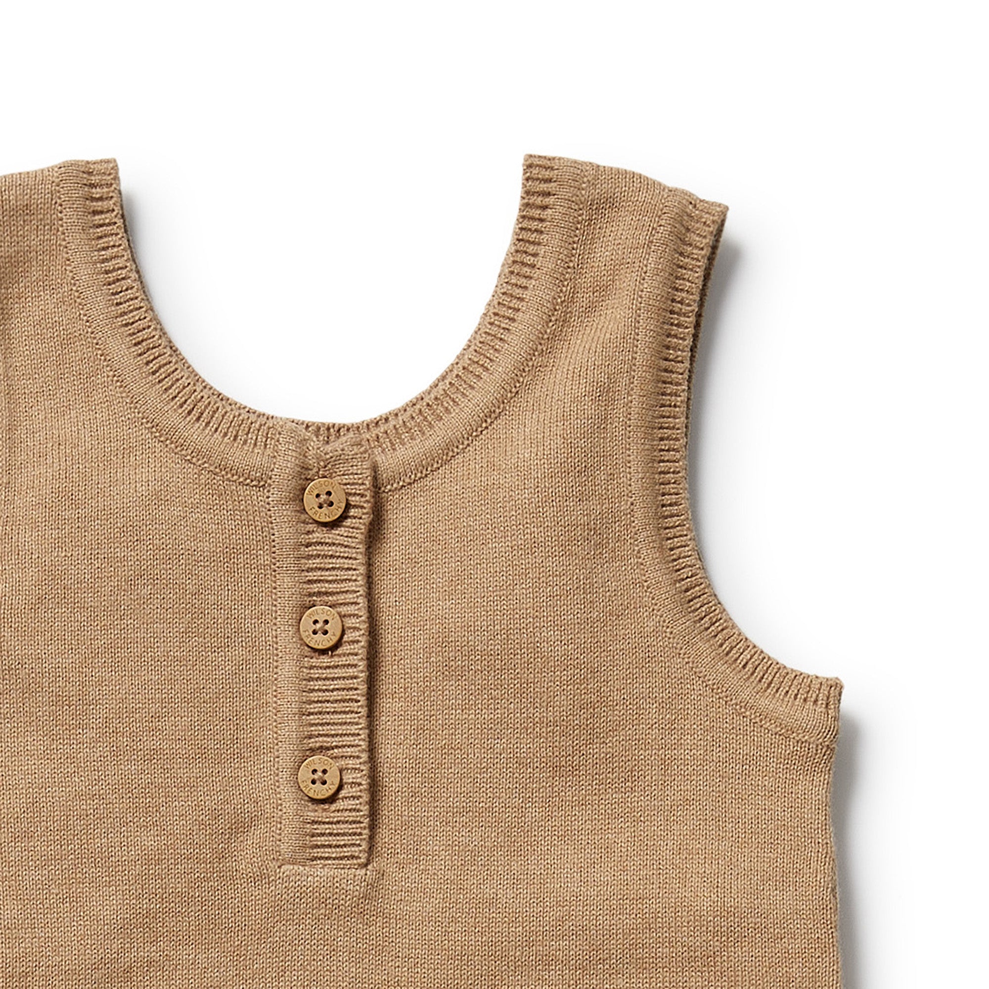 Oat sleeveless top and flared pants set for kids - view of top detail showing buttons
