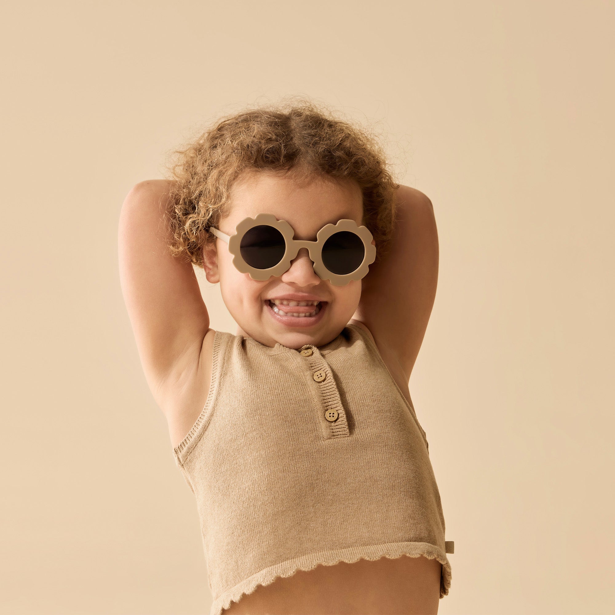 Girl wearing Oat sleeveless top and flared pants set for kids