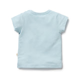 Back of light blue tee shirt