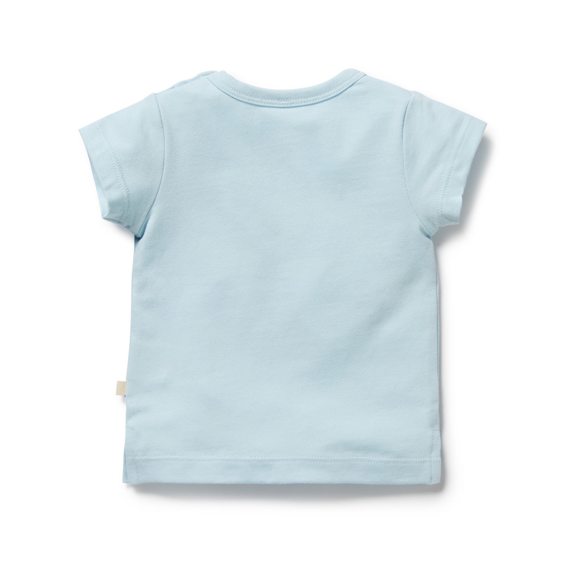 Back of light blue tee shirt