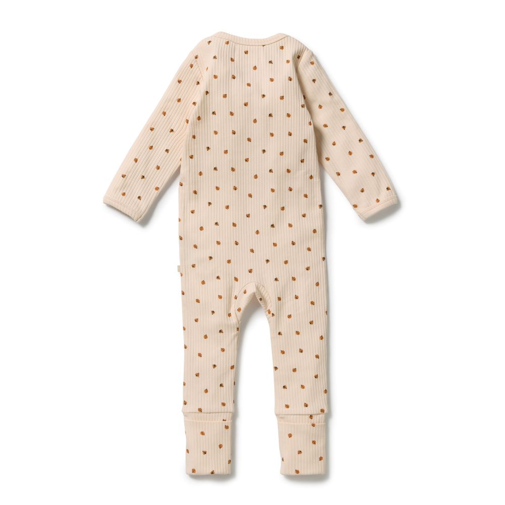 Wilson & Frenchy Zipsuit with Feet in Little Lady Bugs print at Cerise. Wilson & Frenchy Zipsuit with Feet in Little Lady Bugs print at Cerise. This practical footed zipsuit features fold-over mittens (newborn to 000) to protect baby's delicate face, enclosed feet for warmth, and a two-way zip closure for effortless nappy changes.