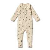 Wilson & frenchy Zipsuit with Feet in Tiny Palm Print at Cerise. This practical footed zipsuit features fold-over mittens (newborn to 000) to protect baby's delicate face, enclosed feet for warmth, and a two-way zip closure for effortless nappy changes.