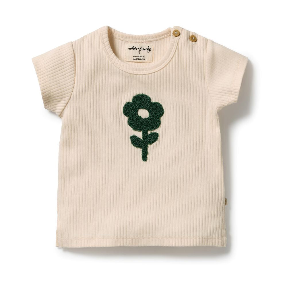 Wilson & Frenchy Bloom Organic Tee in Sweet Bloom design at Cerise.  Made from soft, lightweight 100% GOTS-certified organic cotton drop needle terry. 