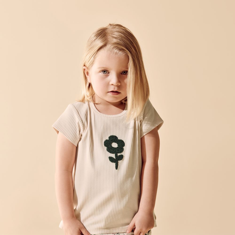 Wilson & Frenchy Bloom Organic Tee in Sweet Bloom design at Cerise.  Made from soft, lightweight 100% GOTS-certified organic cotton drop needle terry. 