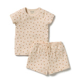 Wilson & Frenchy Little Lady Bugs Organic Short Sleeved Pyjamas at Cerise. Made from GOTS-certified organic cotton in a lightweight drop-needle fabric, this two-piece kids’ sleepwear set offers breathable comfort for a restful night’s sleep. The set includes a short-sleeved T-shirt and relaxed, mid-length shorts, making it an easy and practical choice for warmer weather.