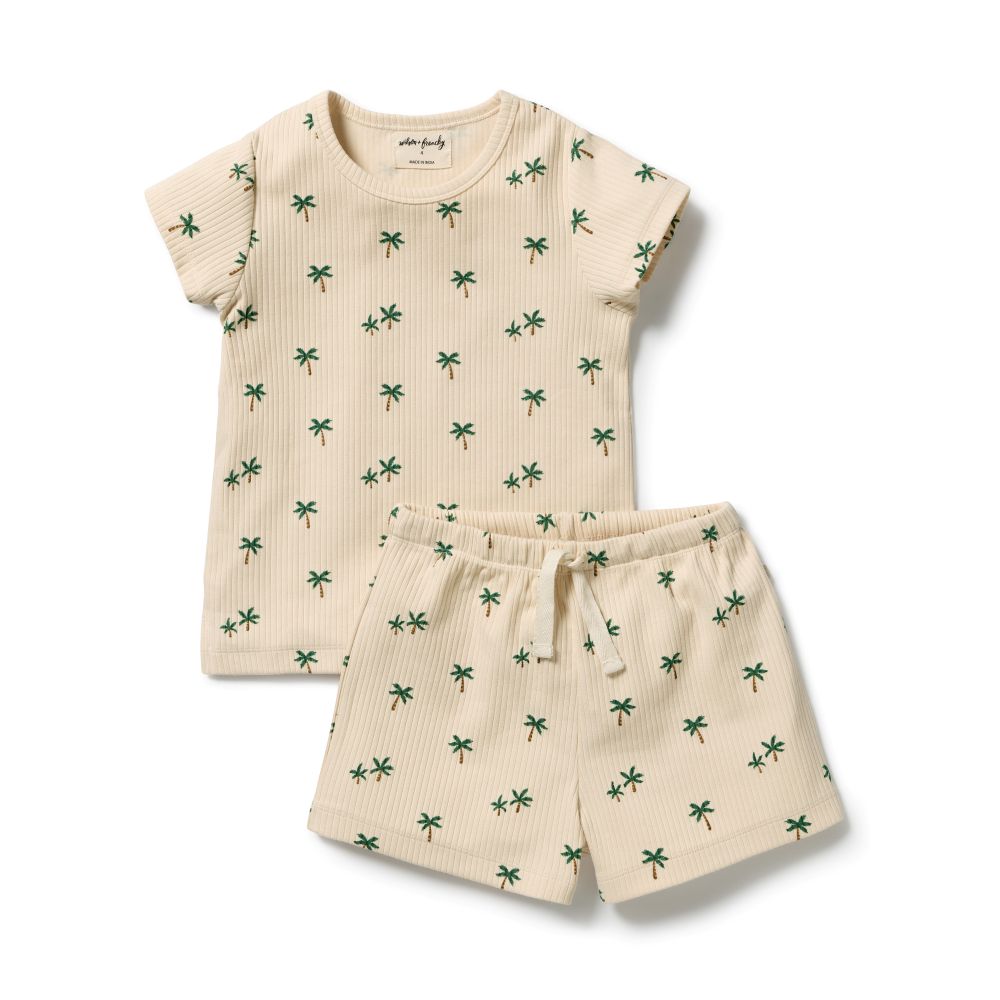 Wilson & frenchy Kids Tiny Palm Organic Shorts Sleeve Pyjamas at Cerise. Made from GOTS-certified organic cotton in a lightweight drop-needle fabric, this two-piece kids’ sleepwear set offers breathable comfort for a restful night’s sleep. The set includes a short-sleeved T-shirt and relaxed, mid-length shorts, making it an easy and practical choice for warmer weather.