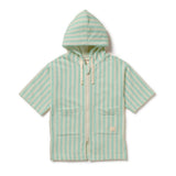 Wilson & Frenchy Seafoam Stripe Organic Terru Hooded Towel at Cerise. Designed with a practical zip-up front, this mid-length hooded towel is easy to pop on when it’s time to get dry. The relaxed fit allows plenty of room for comfortable movement, while two handy front patch pockets provide a practical place for little hands or small treasures.