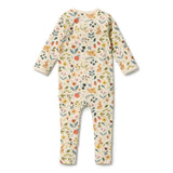 Wilson & frenchy Zipsuit with Feet in Summeer Garden Print at Cerise. This practical footed zipsuit features fold-over mittens (newborn to 000) to protect baby's delicate face, enclosed feet for warmth, and a two-way zip closure for effortless nappy changes.