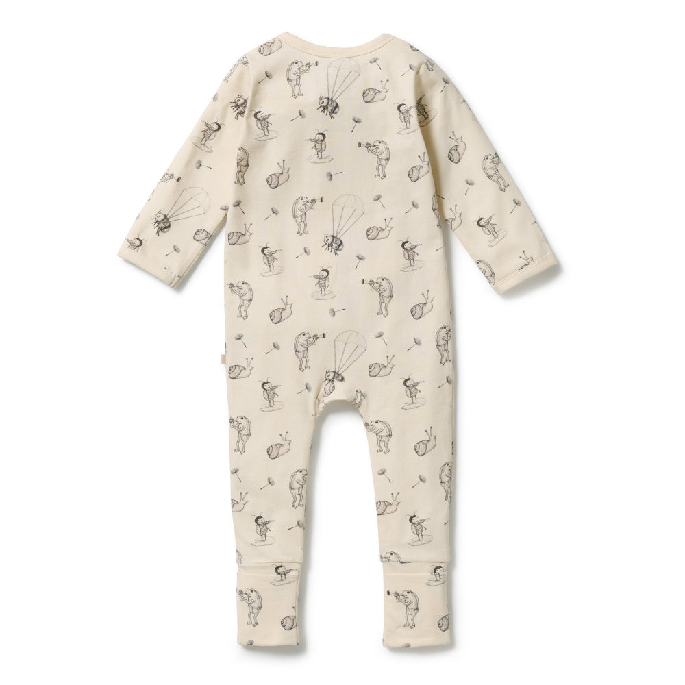 Wilson & Frenchy Zipsuit with feet in Whispering Willows Print at Cerise. Round neckline with concealed zipper for safety, Long sleeves with fold-over mittens (newborn to 000), Full length with enclosed feet for warmth, Two-way zip closure for quick and easy changes.