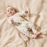 Wilson & Frenchy Zipsuit with feet in Whispering Willows Print at Cerise. Round neckline with concealed zipper for safety, Long sleeves with fold-over mittens (newborn to 000), Full length with enclosed feet for warmth, Two-way zip closure for quick and easy changes.