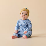 Wilson & Frenchy Organic cotton two piece Waffle Set for babies and children with long sleeve crew neck top and drawstring waist pants in Bear Hugs Blue print at Cerise NZ.