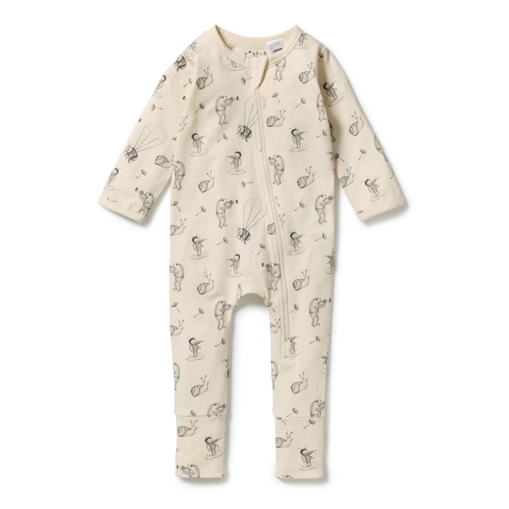Wilson & Frenchy Zipsuit with feet in Whispering Willows Print at Cerise. Round neckline with concealed zipper for safety, Long sleeves with fold-over mittens (newborn to 000), Full length with enclosed feet for warmth, Two-way zip closure for quick and easy changes.