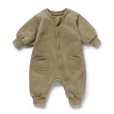 Wilson & Frenchy 100% organic cotton growsuit in a lovely olive colour to suit baby girls and boys at Cerise NZ