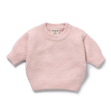 Wilson & Frenchy Knitted Bubble Jumper in a prretty marshmellow pink colour with crew neck and bubble knit pattern. Made from a bamboo, wool at cotton mix at Cerise NZ