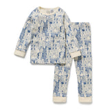 Wilson & Frenchy Long sleeved kids 2 piece pyjamas in a blue and off white woodland animal print at Cerise