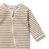 Wilson and Frenchy Nutmeg Stripe Zipsuit. Made from Organic Cotton Waffle with zip front for babies at Cerise NZ