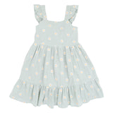 Soft green dress with white emboidered daisies and flutter sleeves