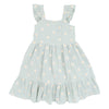 Soft green dress with white emboidered daisies and flutter sleeves