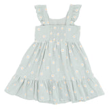 Soft green dress with white emboidered daisies and flutter sleeves