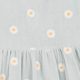 Soft green dress with white emboidered daisies and flutter sleeves