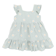 Soft green with white daisy print sun  dress with flutter sleeves