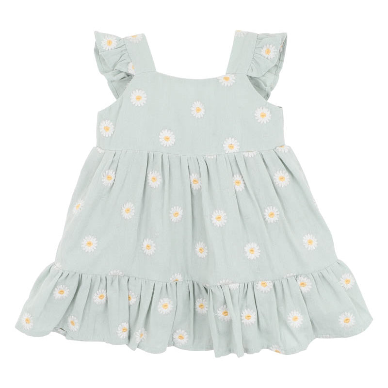 Soft green with white daisy print sun  dress with flutter sleeves