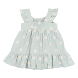 Soft green with white daisy print sun  dress with flutter sleeves