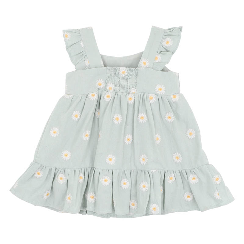 Soft green with white daisy print sun  dress with flutter sleeves