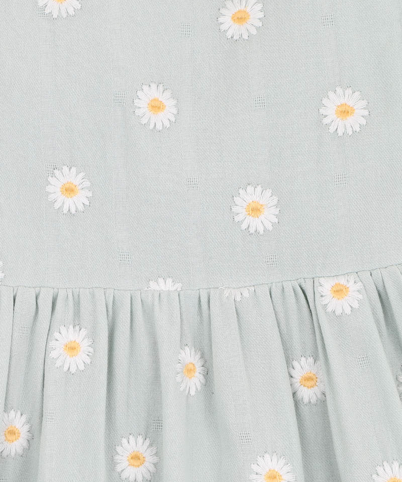 Soft green with white daisy print sun  dress with flutter sleeves
