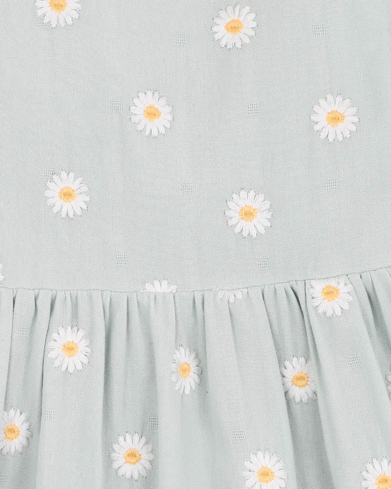 Soft green with white daisy print sun  dress with flutter sleeves