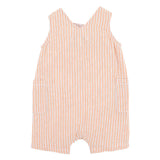 Melon striped cotton romper with natural wood buttons