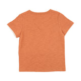 Childrens rust coloured tee shirt with a campling graphic on the front