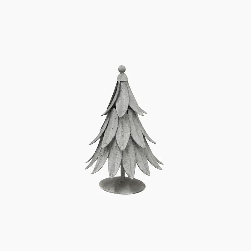 Decorative grey metal Christmas tree on a white background
